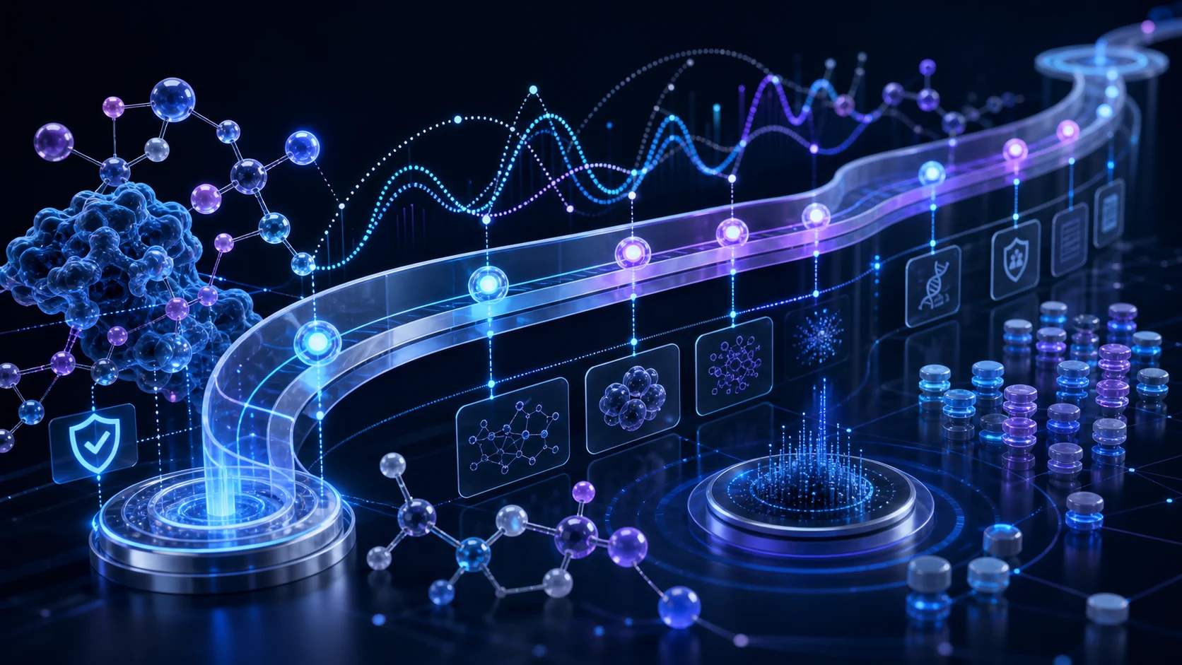 Abstract secure healthcare AI infrastructure illustration for Molecular Signals, Treatment Context, and the Next Generation of Oncology Workflows