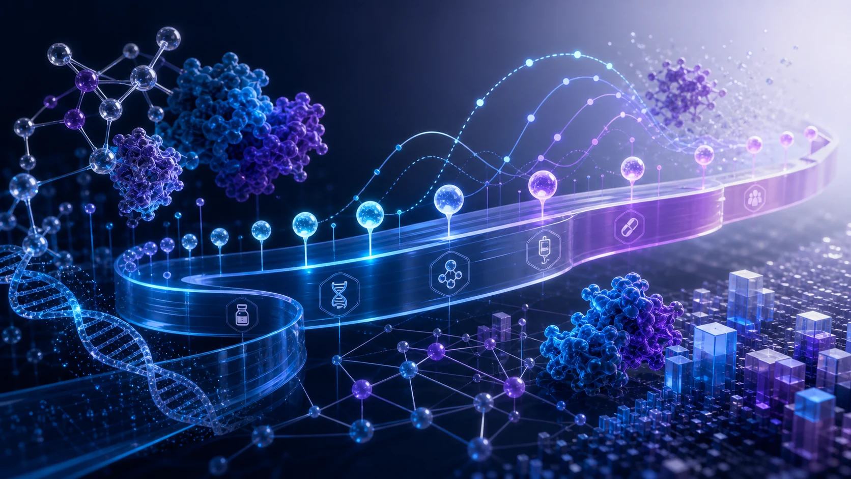 Abstract healthcare AI illustration for Molecular Signals, Treatment Context, and the Next Generation of Oncology Workflows