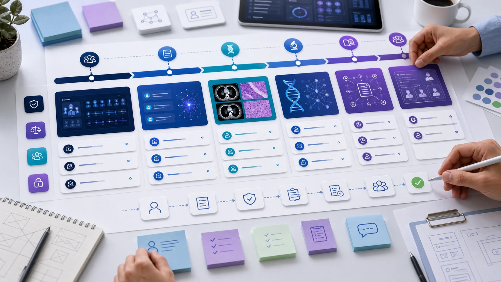 Abstract workflow illustration for Designing an Oncology AI Product Roadmap Without Overclaiming