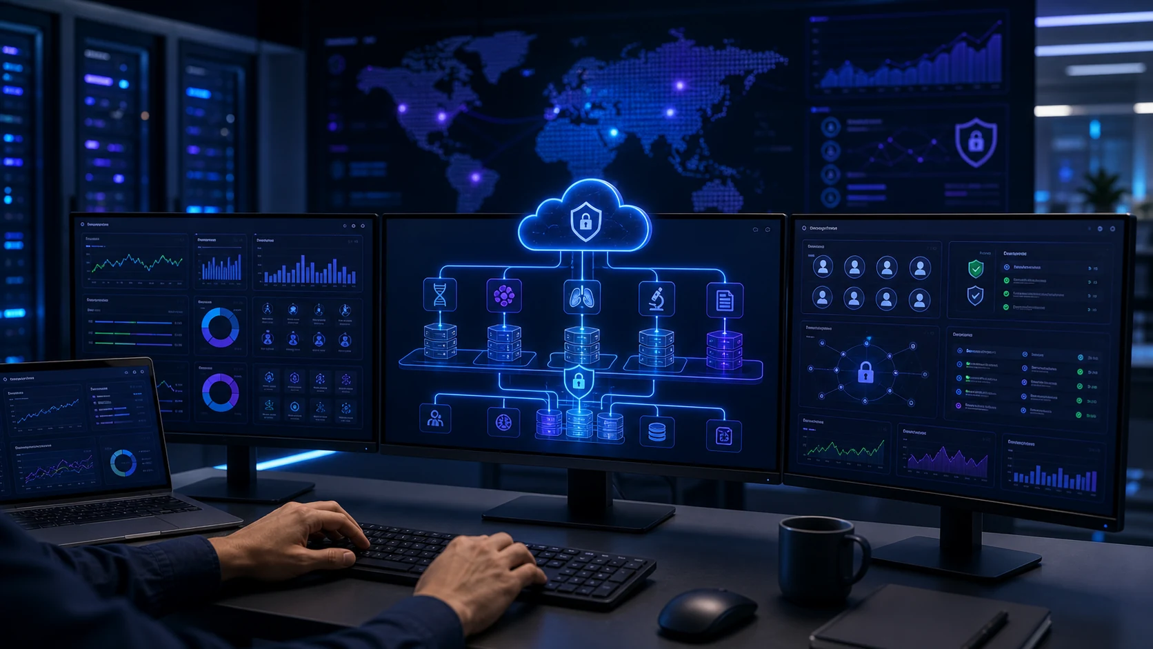 Abstract workflow illustration for Building Secure Cloud Infrastructure for Healthcare AI