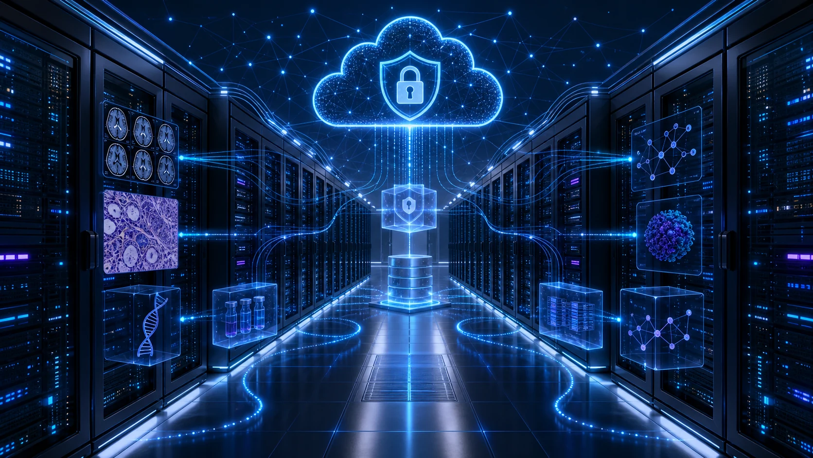 Abstract healthcare AI illustration for Building Secure Cloud Infrastructure for Healthcare AI