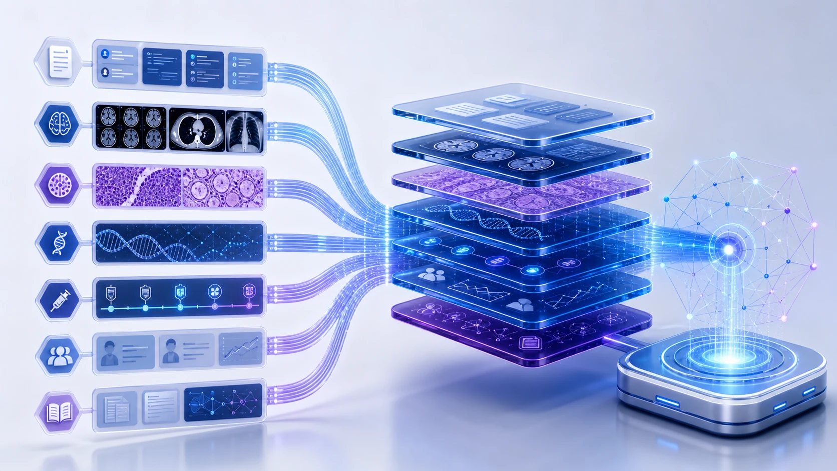 Abstract healthcare AI illustration for Why Oncology Needs a Unified Data Layer